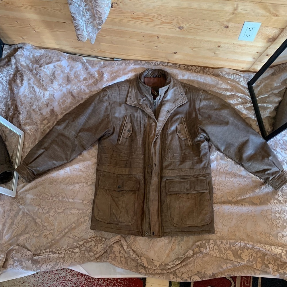 Vintage 90s Pilots Military Tan Brown Leather Jacket Retro Designer Italian Mens